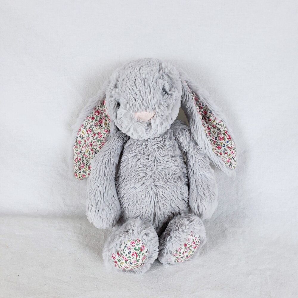 Jellycat Blossom Silver Bunny Plush Gray Rabbit 11" Original Retired Floral